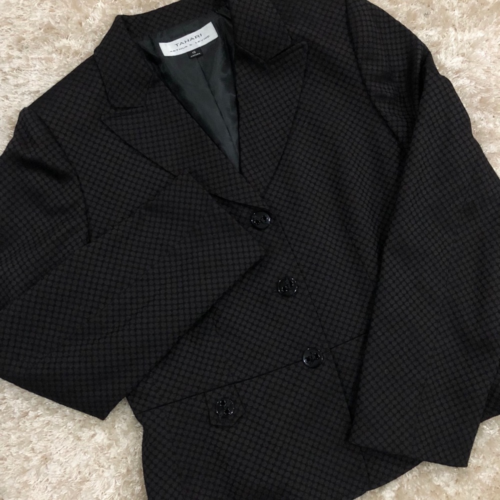 Tahari ASL Peplum Polka dot blazer 10 EUC Black